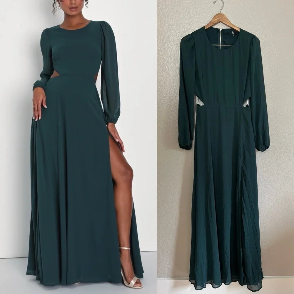 NWOT Garden Bliss Emerald Green Cutout Long Sleeve Maxi Dress